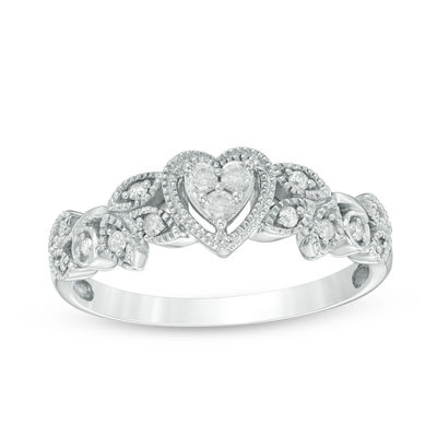 Previously Owned - Cherished Promise Collection™ 0.12 CT. T.W. Diamond Heart Promise Ring in 10K White Gold