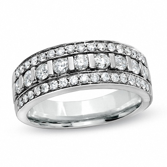 Previously Owned - Ladies' 0.88 CT. T.W. Diamond Multi-Row Wedding Band in 14K White Gold