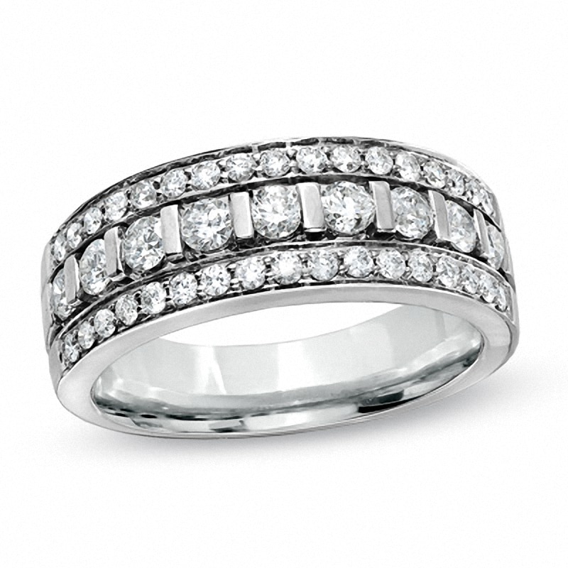 Previously Owned - Ladies' 0.88 CT. T.W. Diamond Multi-Row Wedding Band in 14K White Gold|Peoples Jewellers