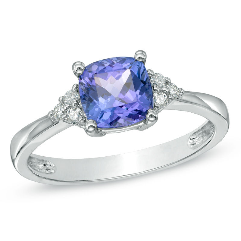 Previously Owned - 6.5mm Cushion-Cut Tanzanite and Diamond Accent Ring in 10K White Gold|Peoples Jewellers