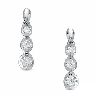 Previously Owned - 0.50 CT. T.W. Diamond Three Stone Drop Earrings in 14K White Gold