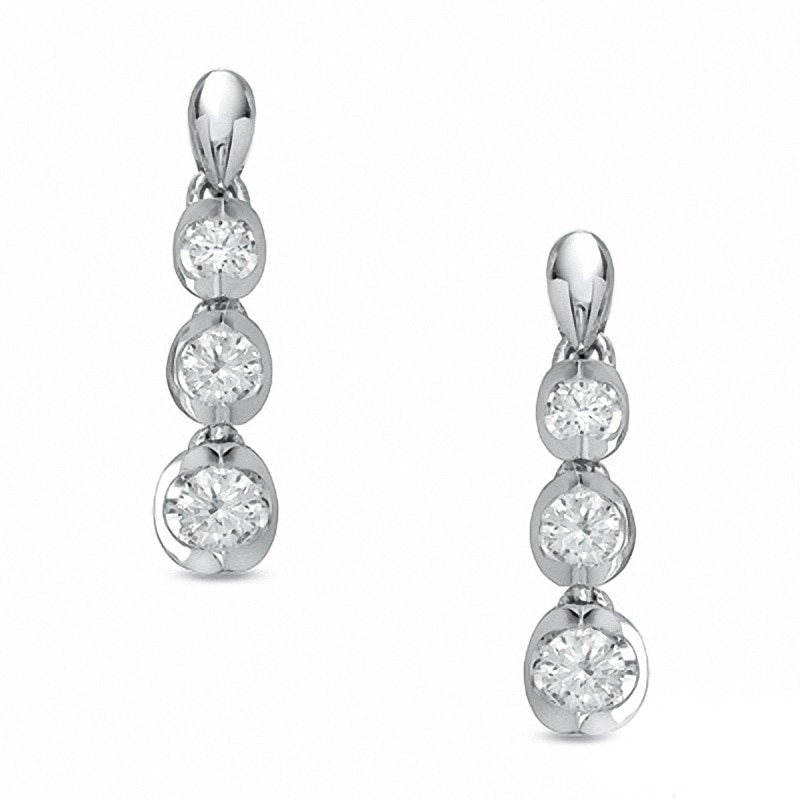 Previously Owned - 0.50 CT. T.W. Diamond Three Stone Drop Earrings in 14K White Gold|Peoples Jewellers