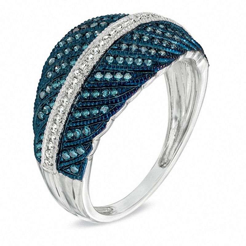 Previously Owned - 0.39 CT. T.W. Enhanced Blue and White Diamond Fashion Ring in 10K White Gold