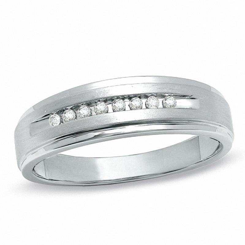 Main Image 1 of Previously Owned - Men's 0.10 CT. T.W. Diamond Wedding Band in 10K White Gold