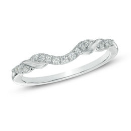 Previously Owned - Ladies' 0.12 CT. T.W. Diamond Contour Wedding Band in 14K White Gold