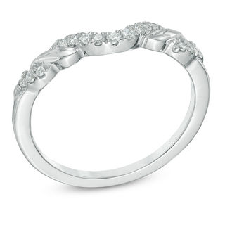 Previously Owned - Ladies' 0.12 CT. T.W. Diamond Contour Wedding Band in 14K White Gold