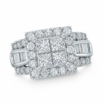 Previously Owned - 3.00 CT. T.W. Quad Princess-Cut Diamond Frame Ring in 14K White Gold