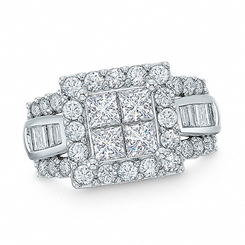 Previously Owned - 3.00 CT. T.W. Quad Princess-Cut Diamond Frame Ring in 14K White Gold|Peoples Jewellers
