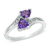 Thumbnail Image 1 of Previously Owned - 5.0mm Trillion-Cut Amethyst and 0.04 CT. T.W. Diamond Bypass Ring in Sterling Silver