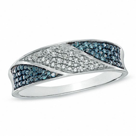 Previously Owned - 0.14 CT. T.W. Enhanced Blue and White Diamond Fashion Ring in Sterling Silver