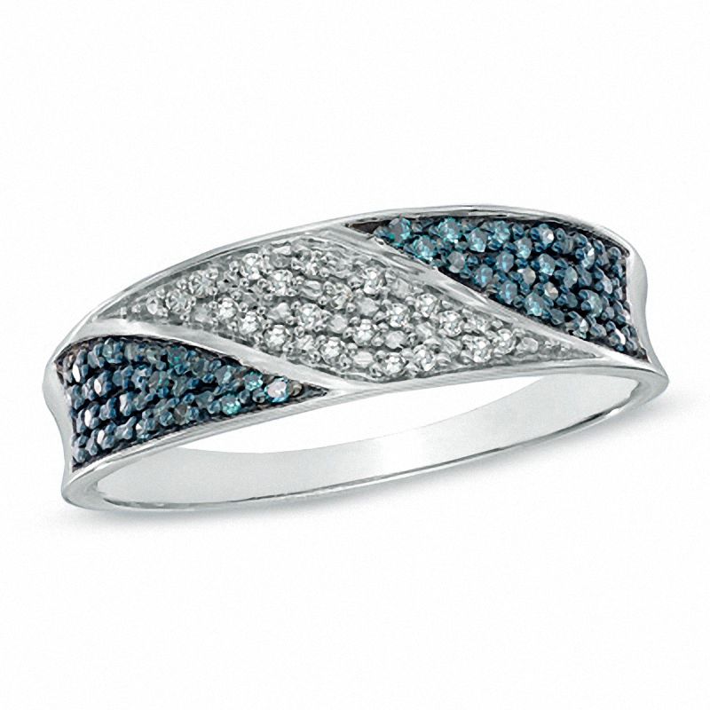 Previously Owned - 0.14 CT. T.W. Enhanced Blue and White Diamond Fashion Ring in Sterling Silver|Peoples Jewellers