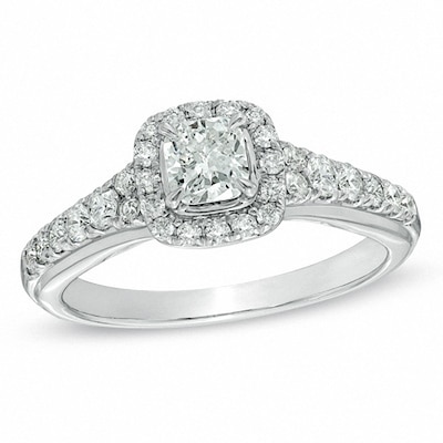 Previously Owned - 1.00 CT. T.W. Cushion-Cut Diamond Frame Engagement Ring in 14K White Gold