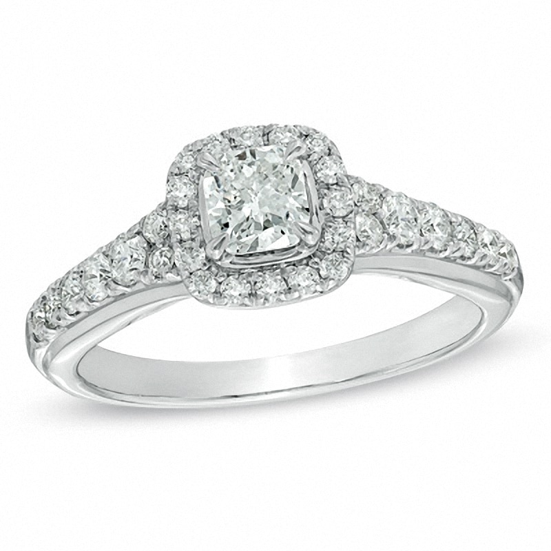 Previously Owned - 1.00 CT. T.W. Cushion-Cut Diamond Frame Engagement Ring in 14K White Gold|Peoples Jewellers