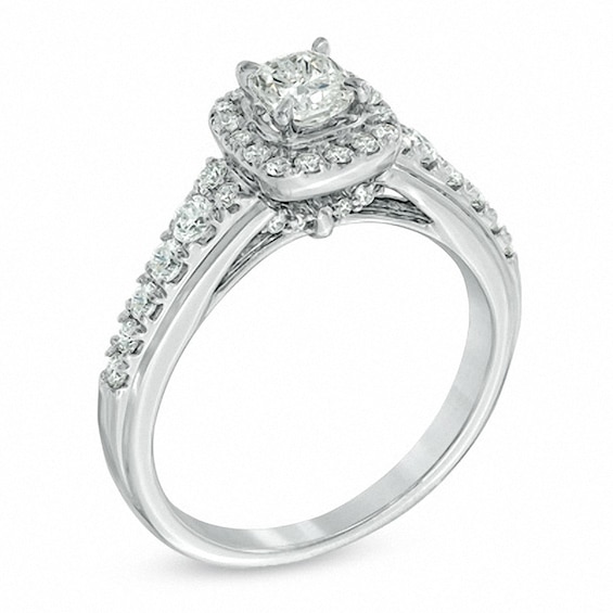 Previously Owned - 1.00 CT. T.W. Cushion-Cut Diamond Frame Engagement Ring in 14K White Gold