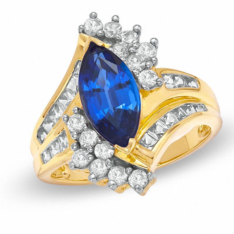 Previously Owned - Marquise Lab-Created Blue and White Sapphire Ring in 10K Gold|Peoples Jewellers