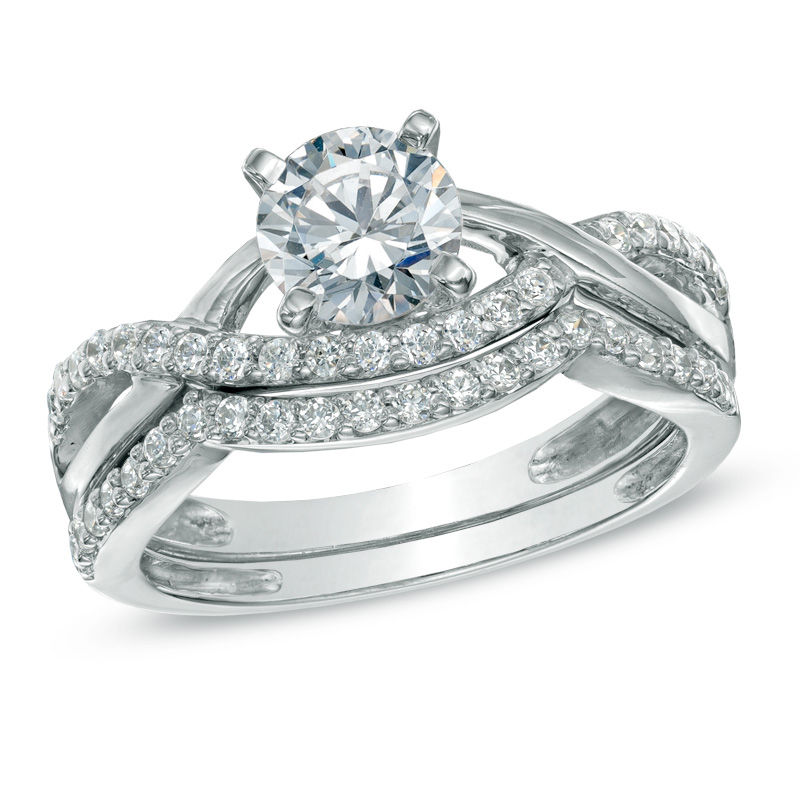 Previously Owned - 1.00 CT. T.W. Diamond Split Shank Bridal Set in 14K White Gold|Peoples Jewellers