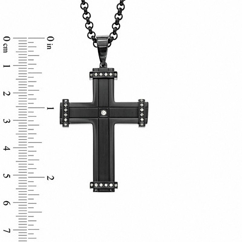 Previously Owned - Men's 0.15 CT. T.W. Diamond Cross Pendant in Black IP Stainless Steel - 24"|Peoples Jewellers