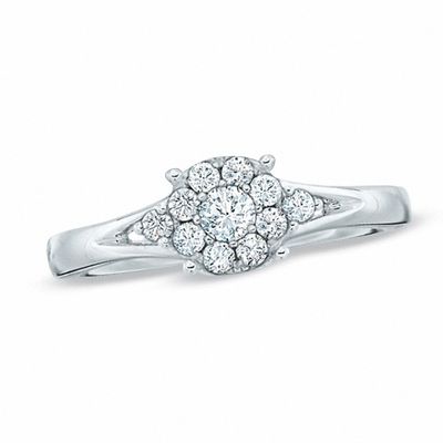 Previously Owned - 0.38 CT. T.W. Diamond Frame Engagement Ring in 14K White Gold