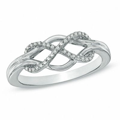 Previously Owned - 0.10 CT. T.W. Diamond Infinity Symbol Weave Ring in Sterling Silver