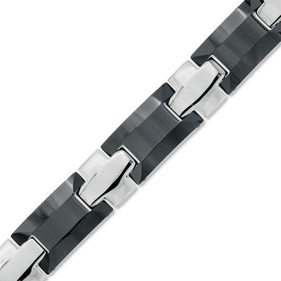 Previously Owned - Men's 13.0mm Railroad Bracelet in Black Ceramic and Stainless Steel - 8.5"