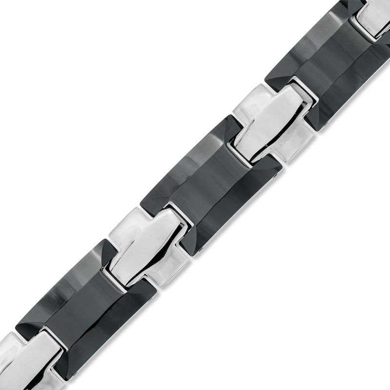 Previously Owned - Men's 13.0mm Railroad Bracelet in Black Ceramic and Stainless Steel - 8.5"|Peoples Jewellers