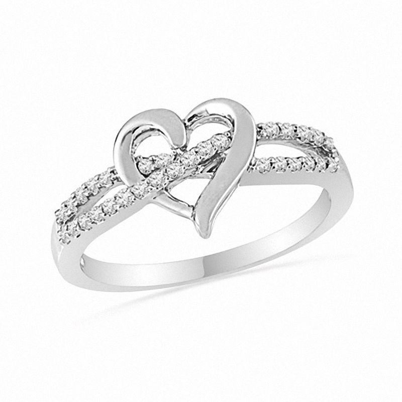 Previously Owned - 0.16 CT. T.W. Diamond Heart Split Shank Promise Ring in Sterling Silver|Peoples Jewellers