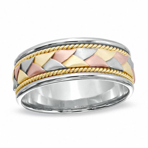 Previously Owned - Men's 8.0mm 14K Tri-Color Gold Woven Wedding Band