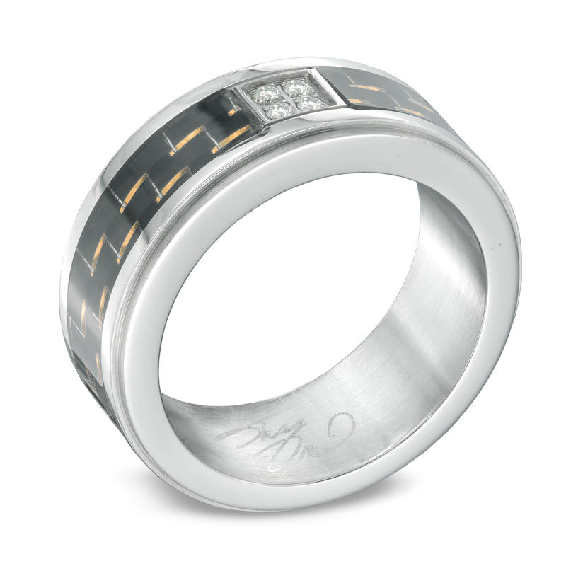 Main Image 2 of Previously Owned - Men's Diamond Accent and Carbon Fibre Stainless Steel Wedding Band