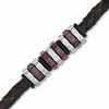 Previously Owned - Men's Brown Braided Leather and Two-Tone Stainless Steel Disc Bead Bracelet - 8.75"