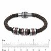 Previously Owned - Men's Brown Braided Leather and Two-Tone Stainless Steel Disc Bead Bracelet - 8.75"