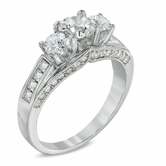 Previously Owned - 1.50 CT. T.W.   Diamond Three Stone Engagement Ring in 14K White Gold