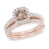 Previously Owned - 1.25 CT. T.W. Champagne and White Diamond Frame Bridal Set in 14K Rose Gold