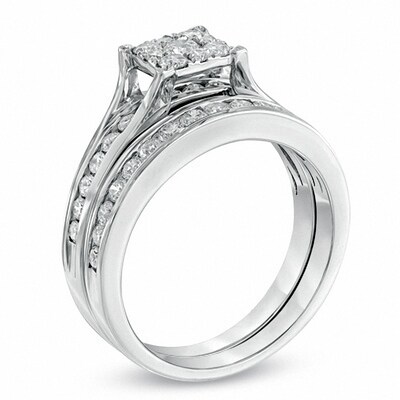 Previously Owned - 1.00 CT. T.W. Composite Diamond Square Bridal Set in 14K White Gold