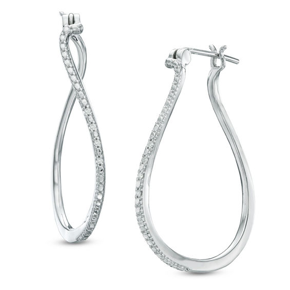 Previously Owned - Diamond Accent Curved Hoop Earrings in Sterling Silver