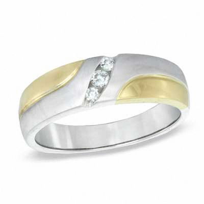 Previously Owned - Men's 0.11 CT. T.W. Diamond Wedding Band in 10K Two-Tone Gold