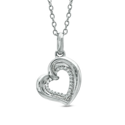 Previously Owned -  Diamond Accent Tilted Heart Pendant in Sterling Silver