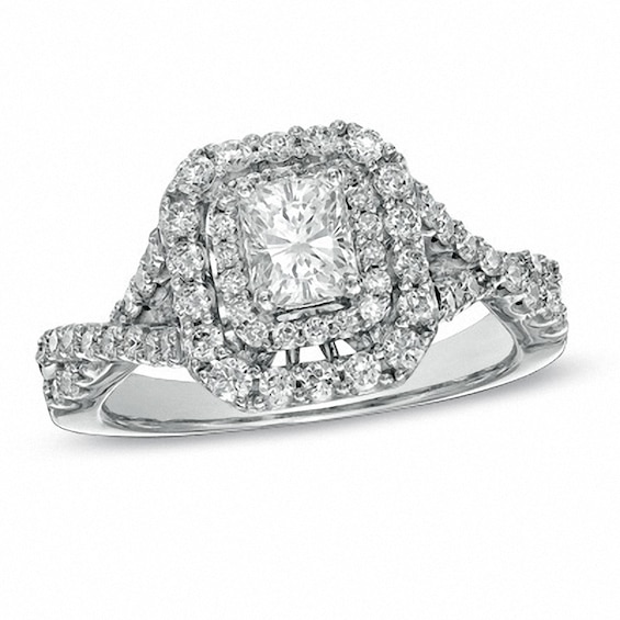 Previously Owned - 1.25 CT. T.W. Radiant-Cut Diamond Double Frame Engagement Ring in 14K White Gold (I/I1)