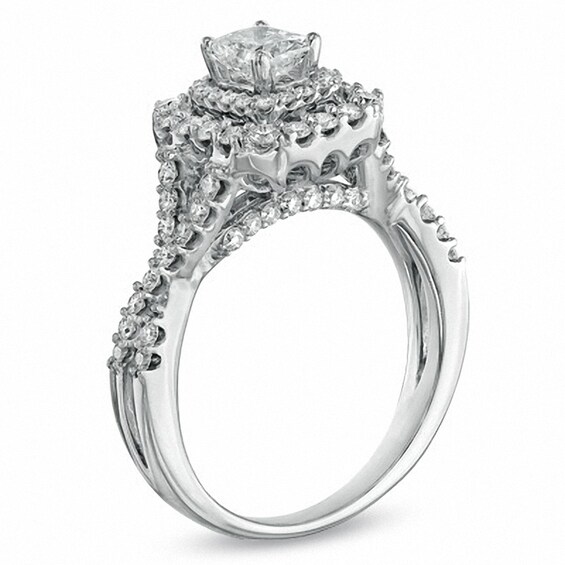 Previously Owned - 1.25 CT. T.W. Radiant-Cut Diamond Double Frame Engagement Ring in 14K White Gold (I/I1)