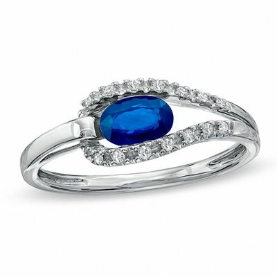 Previously Owned - Oval Blue Sapphire and Diamond Accent Ring in 14K White Gold