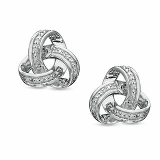 Previously Owned - 0.09 CT. T.W. Diamond Celtic Knot Stud Earrings in Sterling Silver