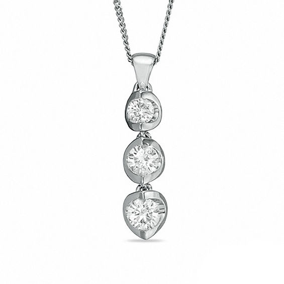 Previously Owned - 0.50 CT. T.W.   Diamond Three Stone Pendant in 14K White Gold - 17"