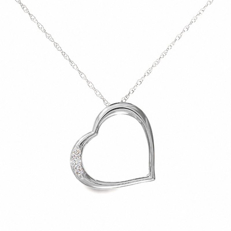 Previously Owned - Diamond Accent Three Stone Heart Pendant in 10K White Gold|Peoples Jewellers