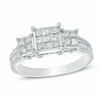 Thumbnail Image 0 of Previously Owned - 1.00 CT. T.W. Princess-Cut Composite Diamond Three Stone Engagement Ring in 10K White Gold