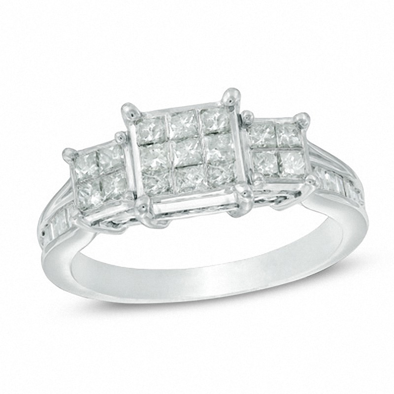 Previously Owned - 1.00 CT. T.W. Princess-Cut Composite Diamond Three Stone Engagement Ring in 10K White Gold