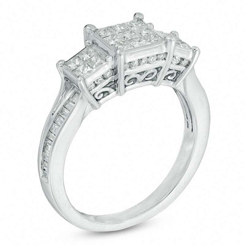 Previously Owned - 1.00 CT. T.W. Princess-Cut Composite Diamond Three Stone Engagement Ring in 10K White Gold