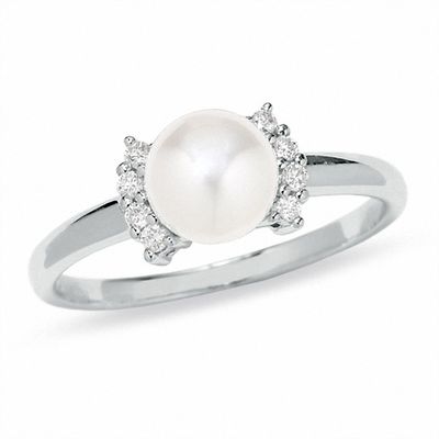 Previously Owned-Blue Lagoon® by Mikimoto Akoya Cultured Pearl and Diamond Accent Ring in 14K White Gold