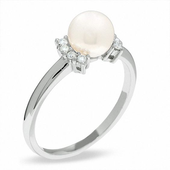 Previously Owned-Blue Lagoon® by Mikimoto Akoya Cultured Pearl and Diamond Accent Ring in 14K White Gold