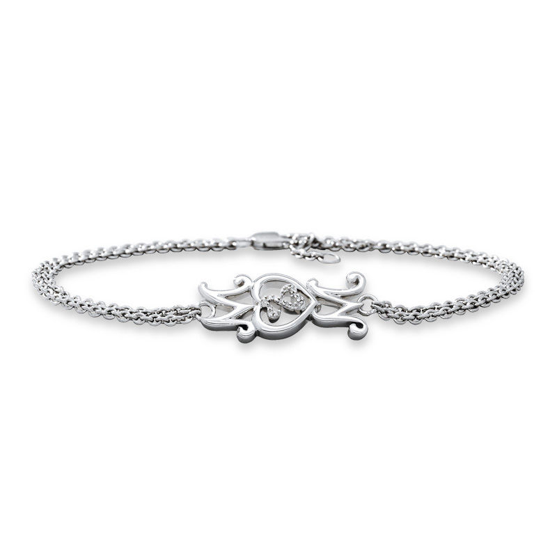 Main Image 1 of Previously Owned - Open Hearts Family by Jane Seymour™ Diamond Accent Sideways &quot;MOM&quot; Bracelet in Sterling Silver - 6.25&quot;