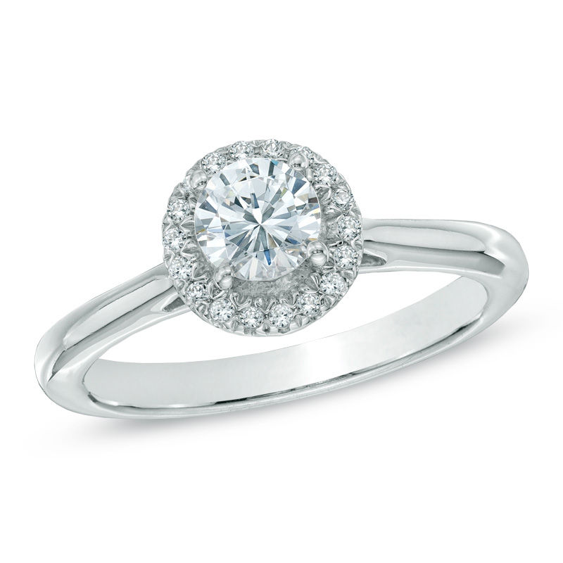 Main Image 1 of Previously Owned - Celebration  Grand™ 0.50 CT. T.W. Diamond Frame Engagement Ring in 14K White Gold (H-I/I1)