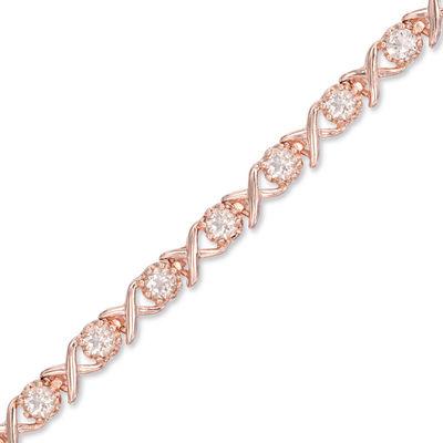 Previously Owned - Morganite "XO" Bracelet in Sterling Silver with 18K Rose Gold Plate - 7.25"